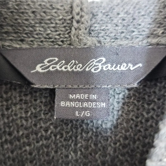 Eddie Bauer Women's Long Hooded Sweater Large Gray Geometric Aztec Cardigan - Picture 2 of 10
